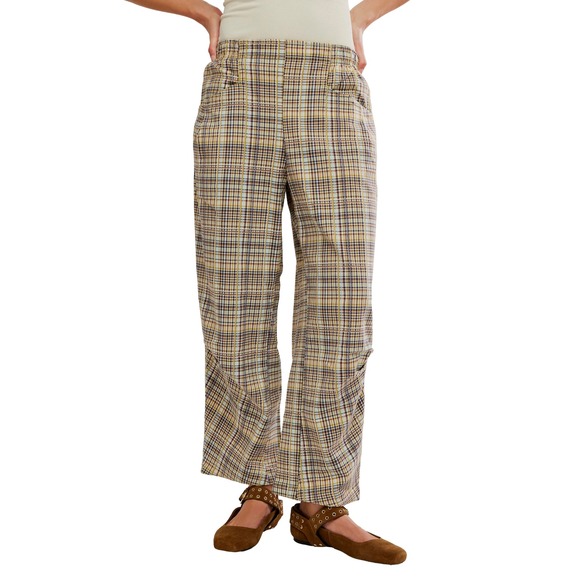 Free People Pants - Free People Nice Choice Stripe Plaid Pull On Pants Barrel Leg Size Medium NEW